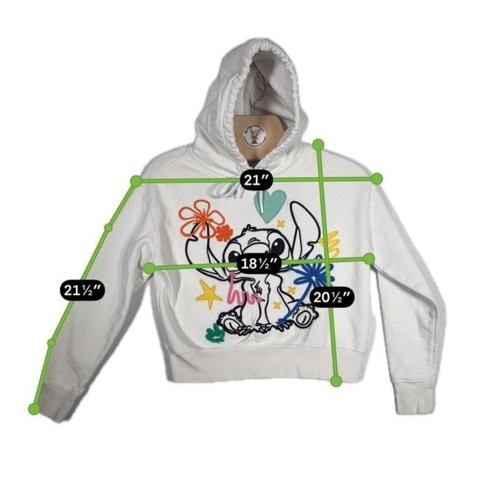 Disney Stitch Cropped Hoodie XS White Embroidered Y2K Kawaii Pullover - Picture 5 of 9